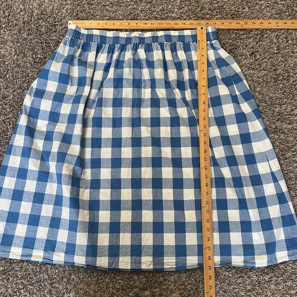 Midi Skirt Plus Size 1X Blue White Gingham Plaid Cotton Picnic Summer Preppy - Picture 10 of 11